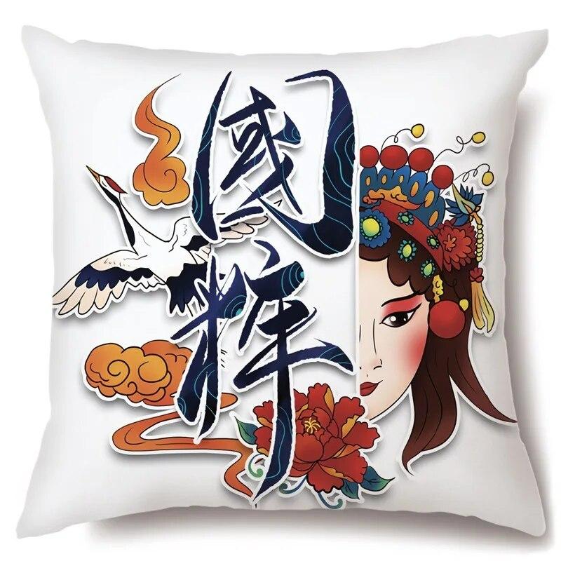 Pillowcase Crane Safflower  Beijing Opera Sofa Home Room Aesthetics