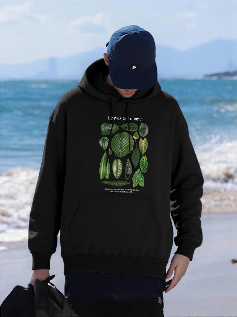 Leaves Foliage Design Printing Men Hoodies Hip Hop Pocket Hoody Casual Loose Unisex Streetwear Fleece Multicolor Male Pullover