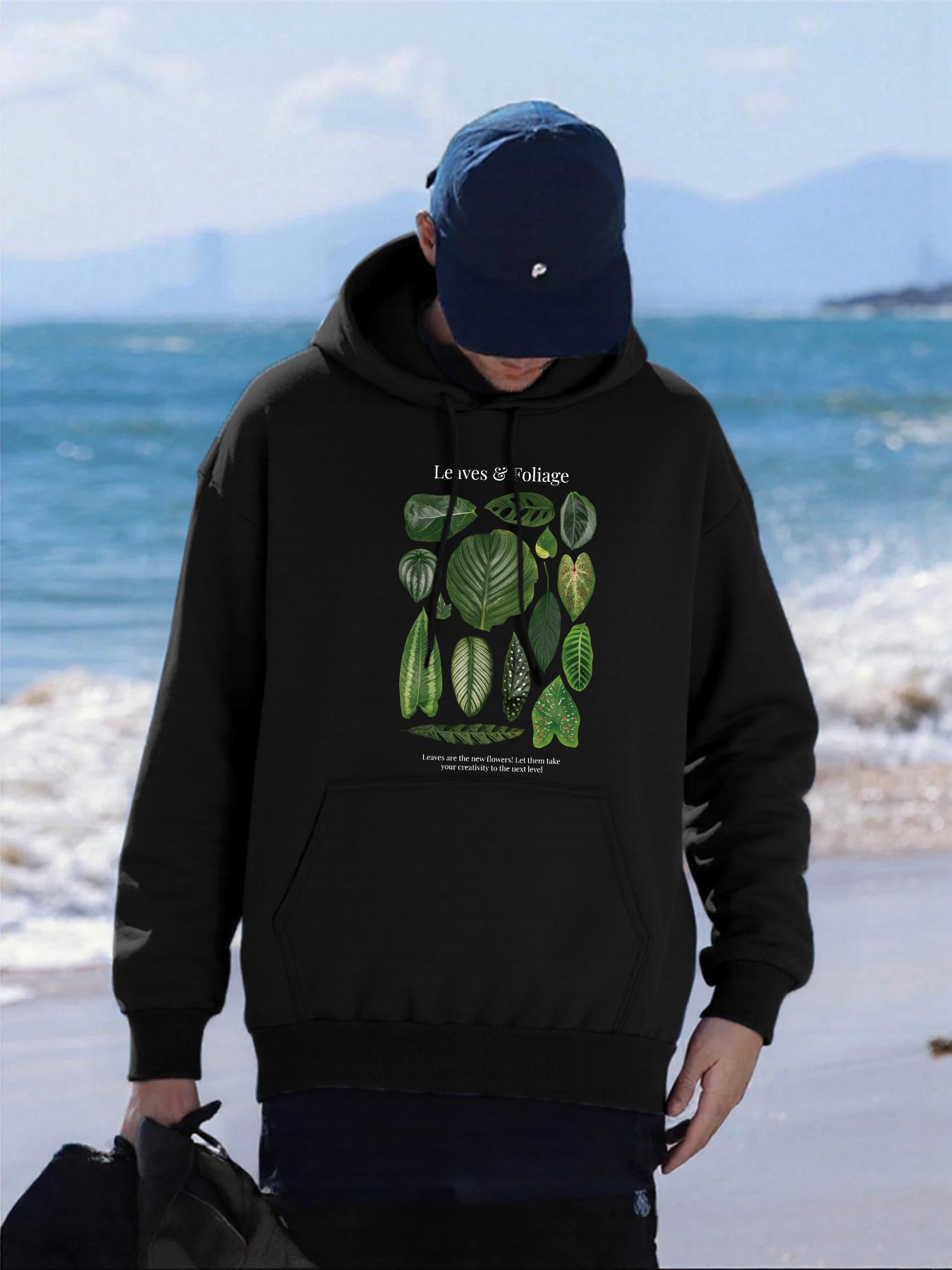 

Leaves Foliage Design Printing Men Hoodies Hip Hop Pocket Hoody Casual Loose Unisex Streetwear Fleece Multicolor Male Pullover 3XL