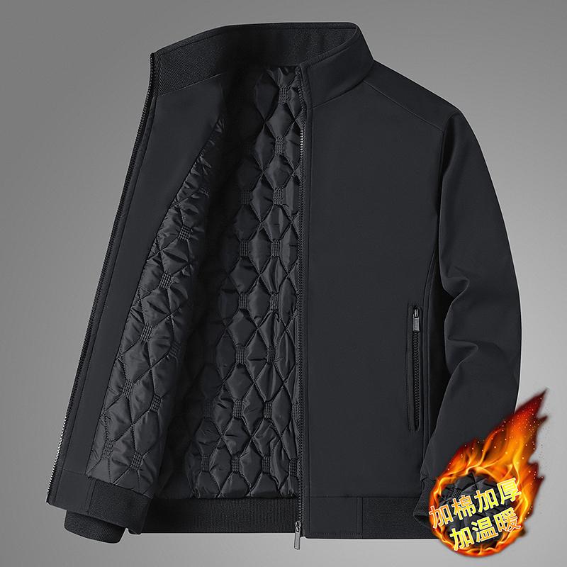 New Cotton Jacket for Men Middle-aged and Elderly Men's Jacket Plus Cotton Thickened Warm Standing Collar Casual Cotton Jacket