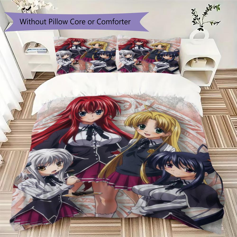 High School DxD Muster Bettwäsche Steppbett-Set Bettbezug Kissenbezug Heimdekoration Geburtstagsgeschenk (1 Bettbezug + 2 Kissenbezüge (ohne Füllung))