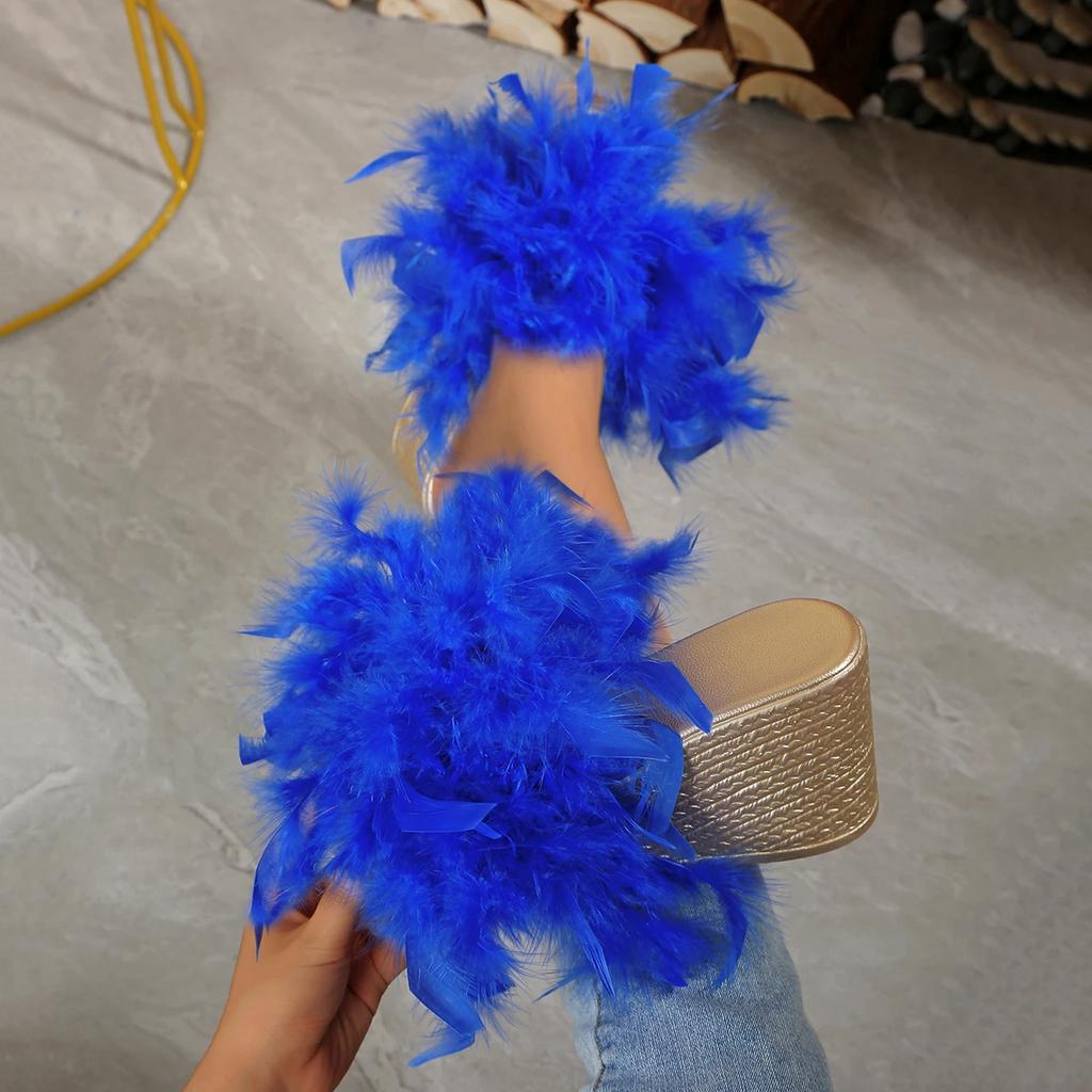 Fashion Women Sandals Fashion Beach Plus Size Sandals Outdoor High Heels Slippers Furry Wedge Platform Women Shoes Sandalias De Mujer