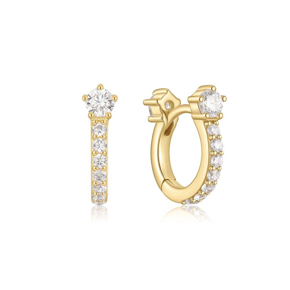 Gold Sparkling Pave Huggie Hoop Earrings 925 Silver E066-04G