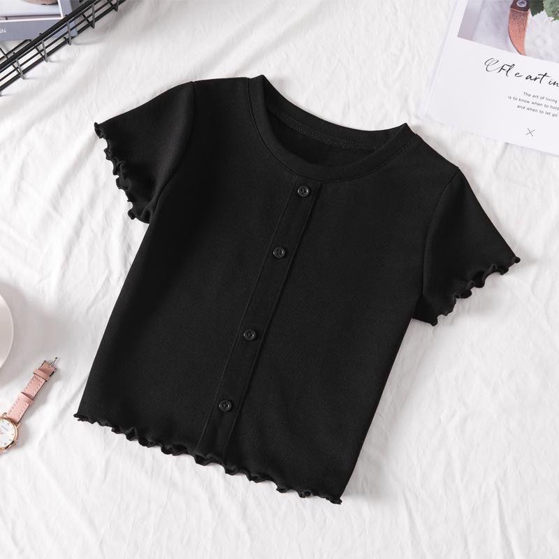 Girls' Thin Short-sleeved T-shirt Summer Children's Casual Loose Medium and Small Children's Solid Color Short-sleeved Top