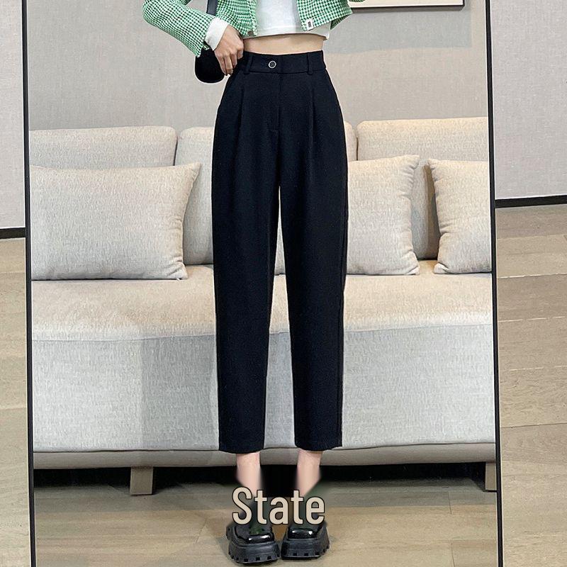 

Женские брюки с высокой посадкой, черные, облегающие, с прямыми штанинами - Коллекция Лето 2024 L (Recommended 106-115 Jin)