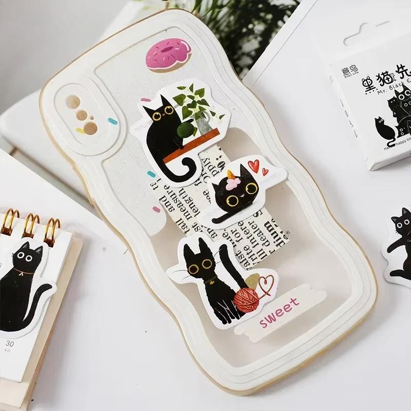 Samolepky Kawaii Black Cat Položky Dekorace Samolepky DIY Handbook Samolepky v krabici Roztomilé samolepky Korejské papírnictví