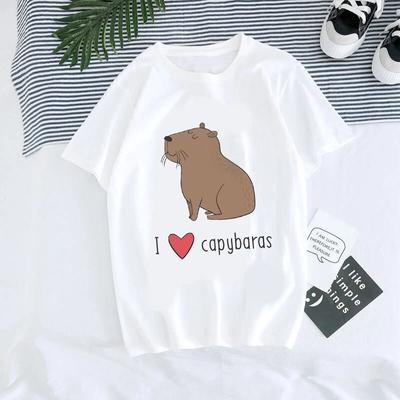 Summer Print T-shirt Cute Capybara Print Graphic T Shirt Flower Sweet Women Fashion Casual Clothing Short Sleeve Female Tee Top