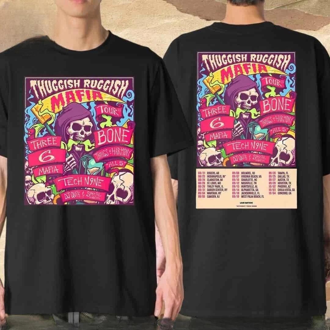 Th,ree 6 Mafia & Bone Thu,gs-N-Harmony Thuggish Ruggish Mafia Tour 2025 T-Shirt 2XL