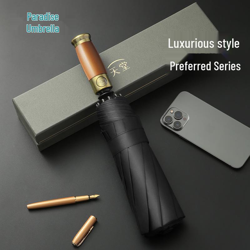 

Paradise Premium Three-Fold Automatic Umbrella with Gift Box, Black Glue, Sun and Rain Protection 61cm 10 ribs
