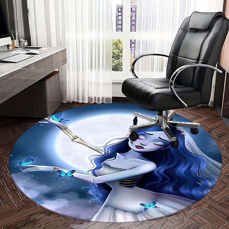 Elegant Blue Butterfly Moon Chair Mat Round Carpet for Home Decor, Office Use, Living Room, Bedroom, Gift Idea0146b