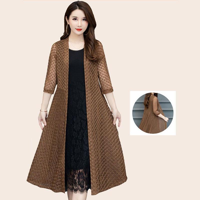 Hemdschal Damen Mittellanges Temperament Sommer Außenstrickjacke Sonnenschutz Außen Drape Top Mesh Mantel