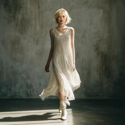 Vestido largo de gasa sin mangas de color liso con cuello en V, estilo europeo y americano, nuevo para primavera y verano, de alta caída, holgado y fino para mujer