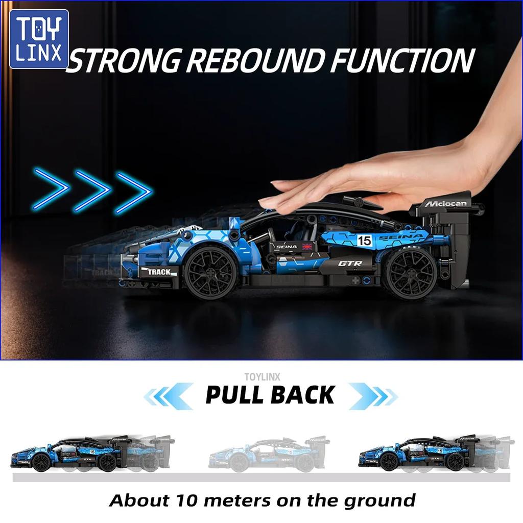 TOYLINX 523PCS 1:18 Scale Sports Car Building Blocks Set Racing Vehicle Model Kits for Kids Adults Gifts
