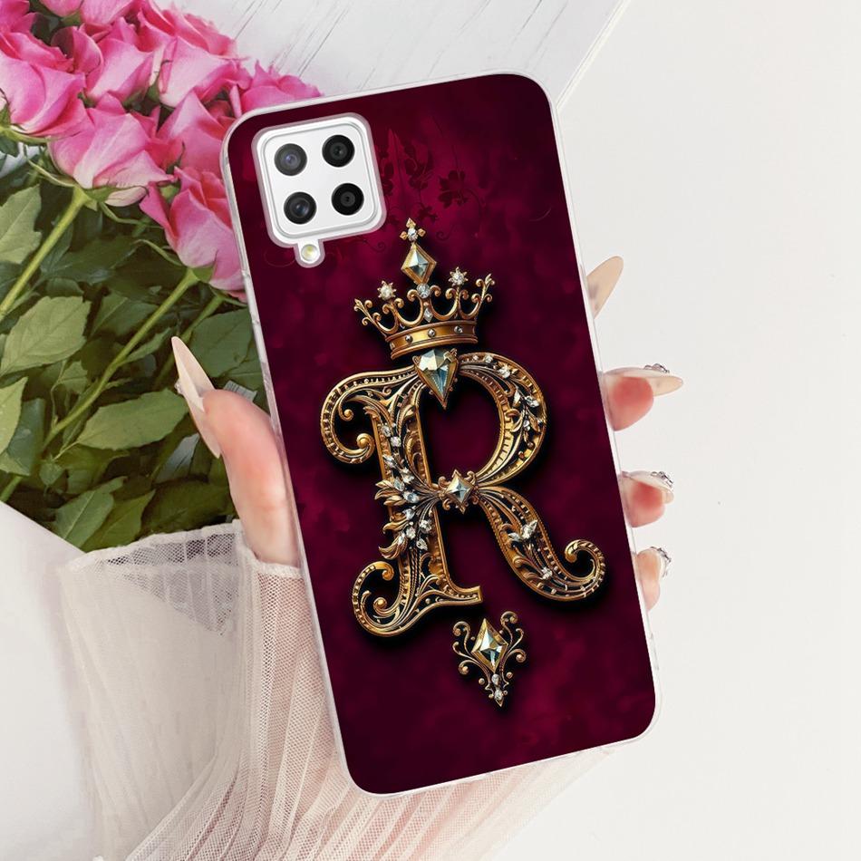 For Samsung Galaxy A22 4G 5G Royal Crown Initial Letter Couple Phone Case For Samsung A22 A225F Soft Silicone TPU Covers Bumpers