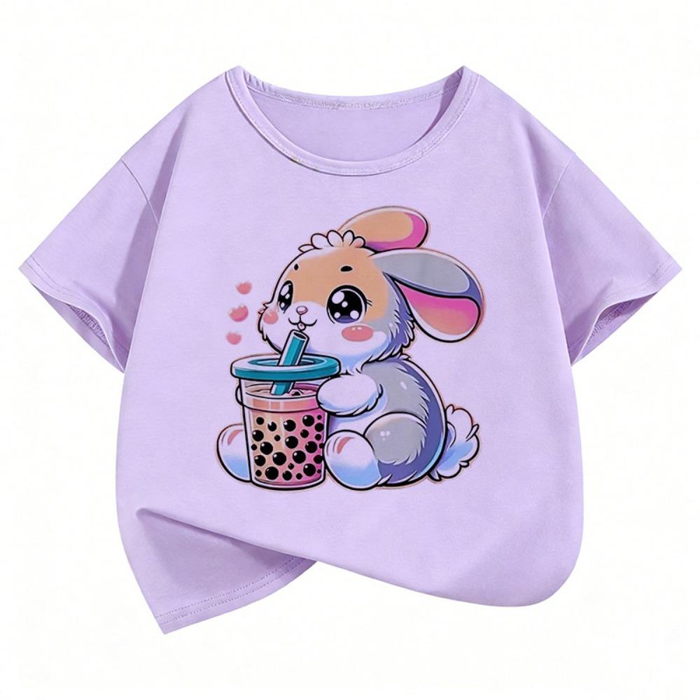 Cute Rabbit Graphic Kids Tshirts Summer Short Sleeve Tees Cartoon Animal Boys Girls Clothes Kawaii Tops Y2K Children T-shirt