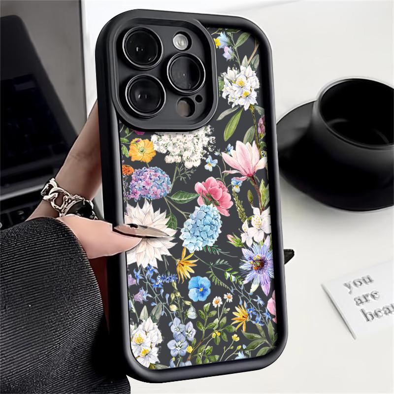 Colorful flowers Phone case For iPhone 16pro  14pro 15 Pro Max 11 12 13 16 14 Plus Silicone Shockproof Case