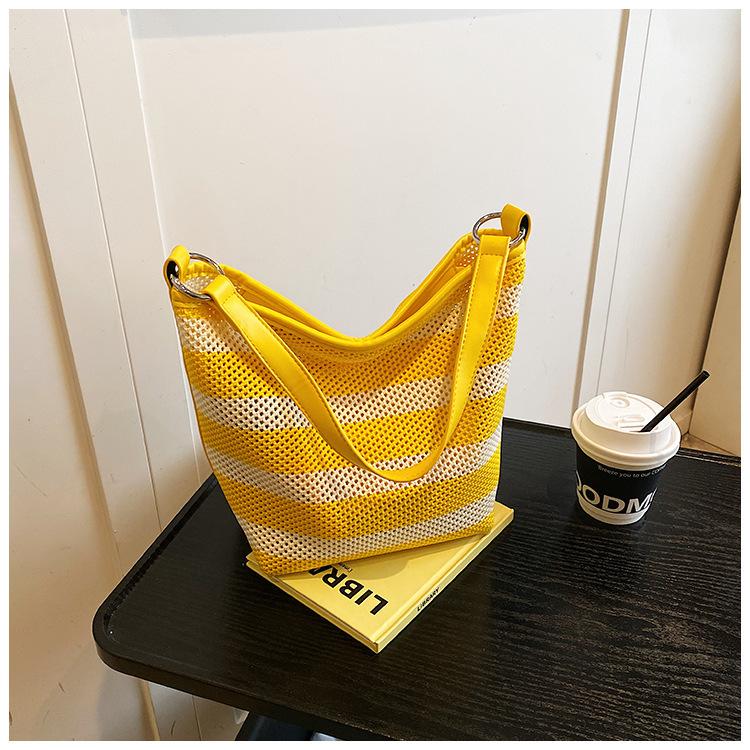 Striped Tote Bag Woven Large-capacity Shoulder Women's Bag Lazy Wind Lightweight Vacation Shopping Bag Women