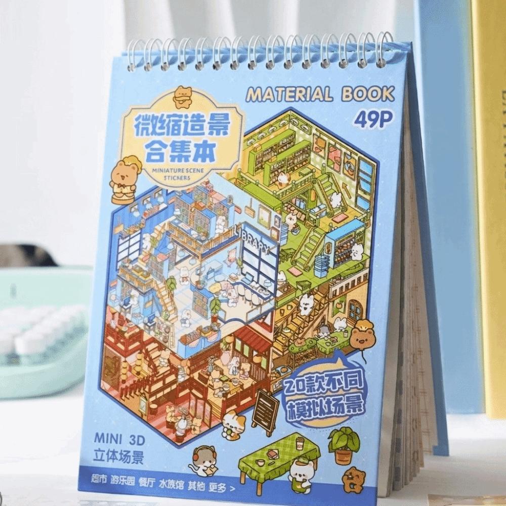 Layered House Miniature Scene Sticker Book 2D Flat Cartoon Collage Decor Stickers Daily