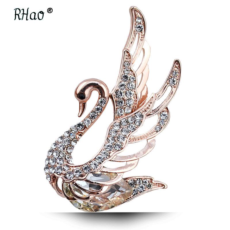 Elegant Women's Swan Wings Crystal Brooch - 4-Color Alloy Glass Corsage Accessory