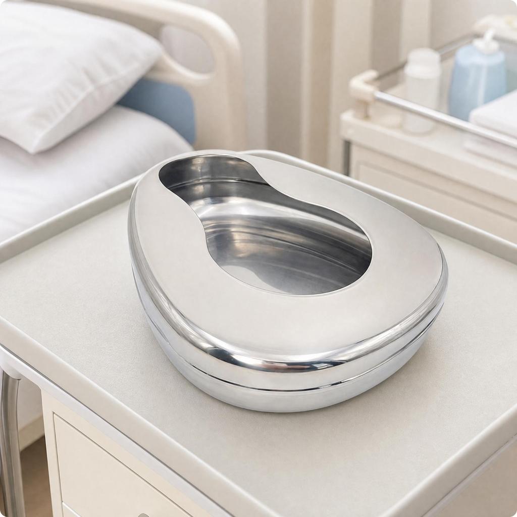 Easy to Clean 304 Stainless Steel Bedpan Sturdy with Recessed Basin