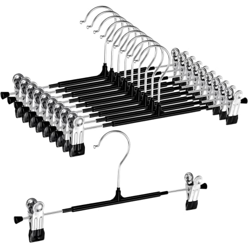 ZPOW Skirt Hangers with Clips, Bottom Hangers, Trouser Hangers, Slacks Hangers, Plastic Clothes Hangers, 360-Degree Rotating Hooks, Interlocking Hooks