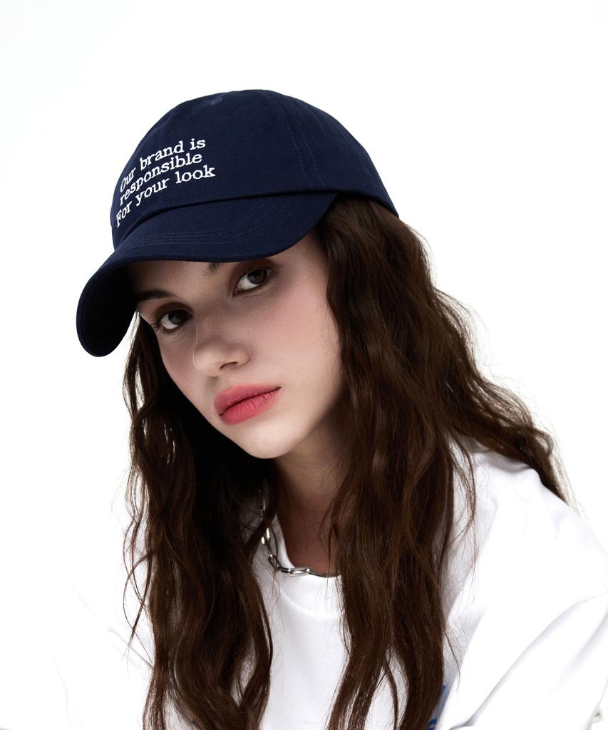 ULUK Slogan Embroidered Cotton Ball Cap_Navy