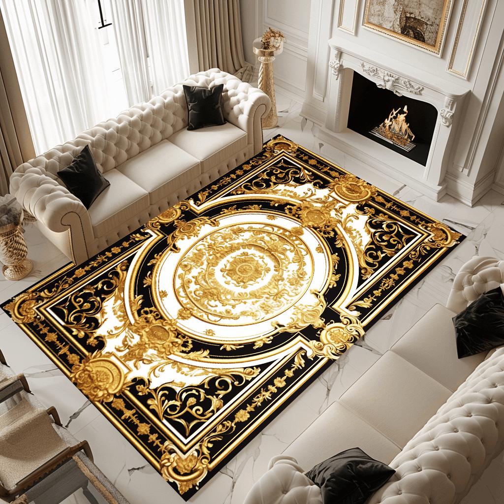 European Gorgeous Golden Carpet Living Room Luxury Decoration Sofa Side Anti-slip Rugs for Bedroom Cloakroom Floor Mats Washable