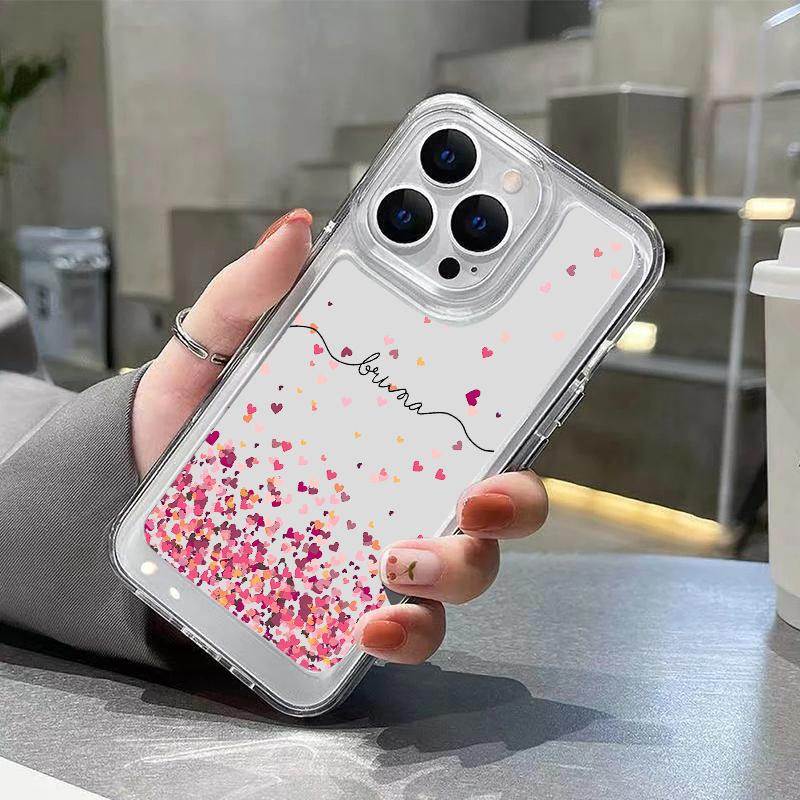 For iPhone 16 Pro 15 14 Plus 13 12 Mini 11 Pro Max Xs Xr 8 7 Shockproof Love Hearts Pattern Silicone Soft Slim Transparent Lens Protection Case Cover