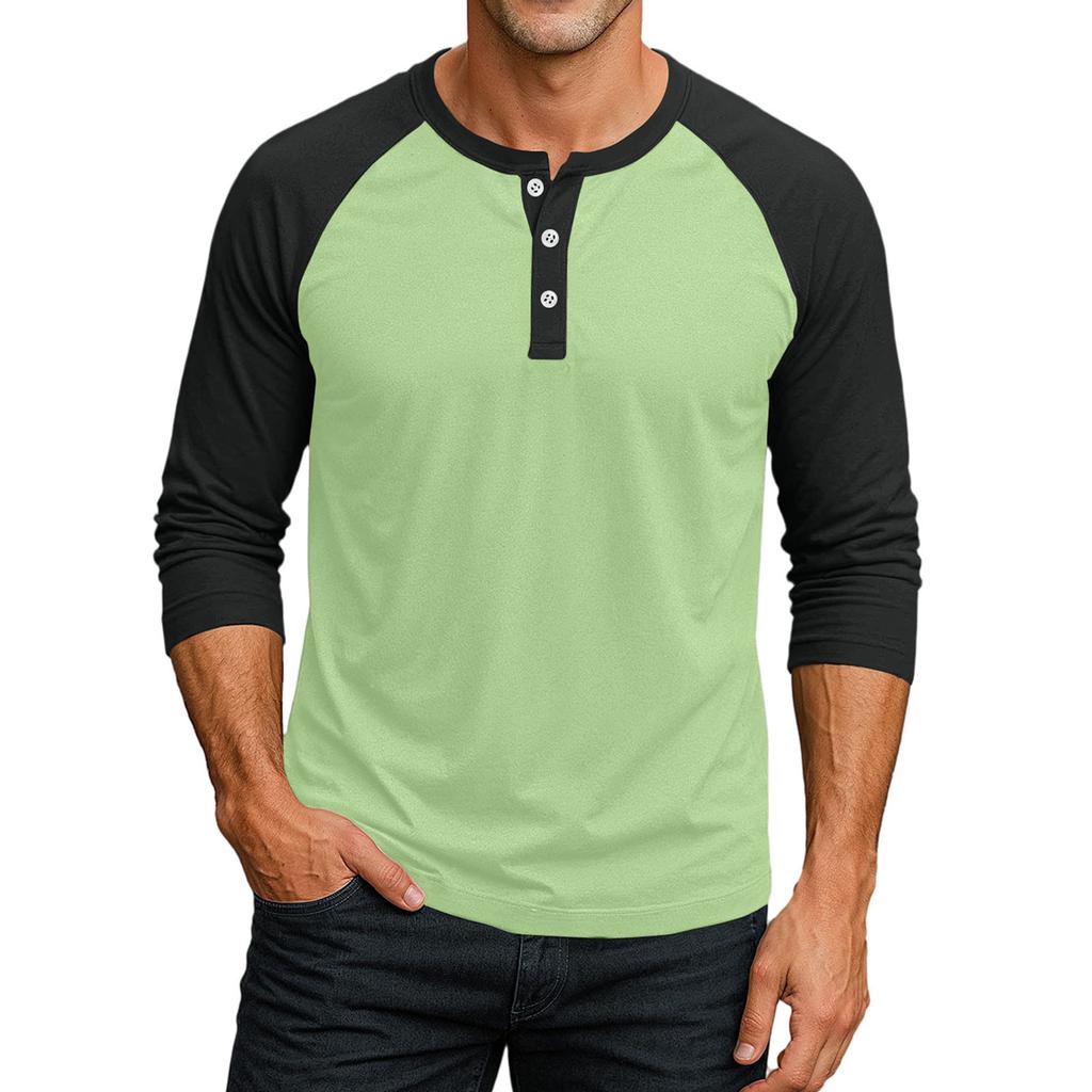 Men Henley Neck Raglan Sleeve Three Quarter Button Down Baseball T Shirt Casual Loose Fit Top for Daily Wear