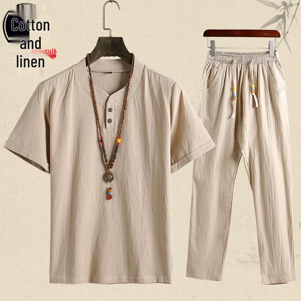 Herren Sommer Zweiteiler: Kurzarm-T-Shirt & Lange Hose für mittleres und älteres Alter