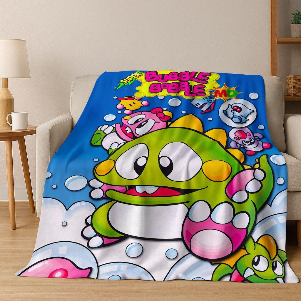 3D Retro Game Bubble Bobble Cartoon Flanellen Deken, Gezellige Zachte Plaid voor Huis Slaapkamer Bed Bank Picknickhoes Cadeau Kinderen
