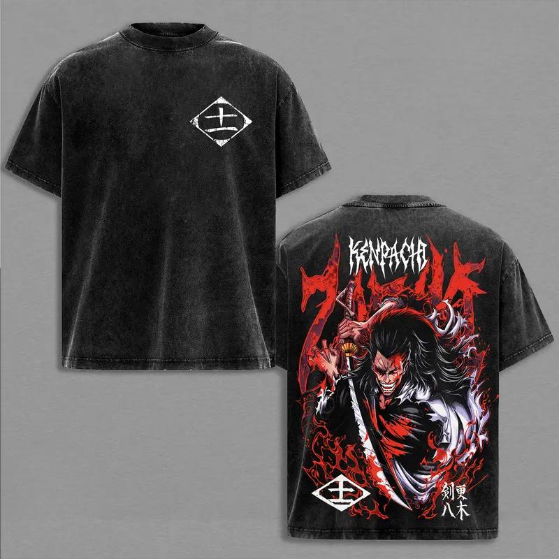

Zaraki Kenpachi BLEACH Clothing Men Short Sleeve Manga T-shirts Vintage Washed T Shirt Casual Loose Cotton Tee Harajuku Tshirt S чёрный