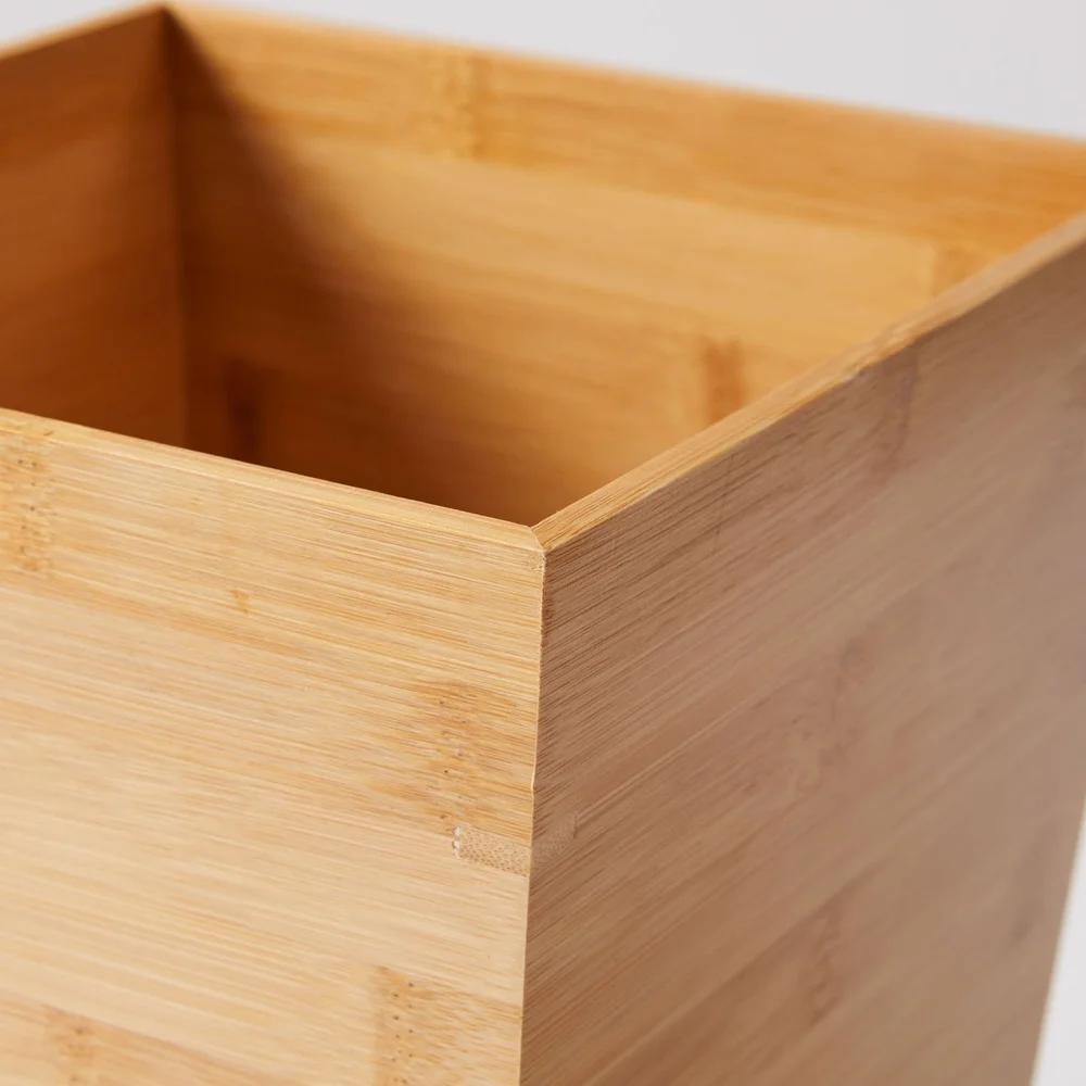 Bamboo Bathroom Wastebasket Eco-Friendly Compact Trash Can Open Top Design Modern Waste Bin Indoor Use Wooden Organizer