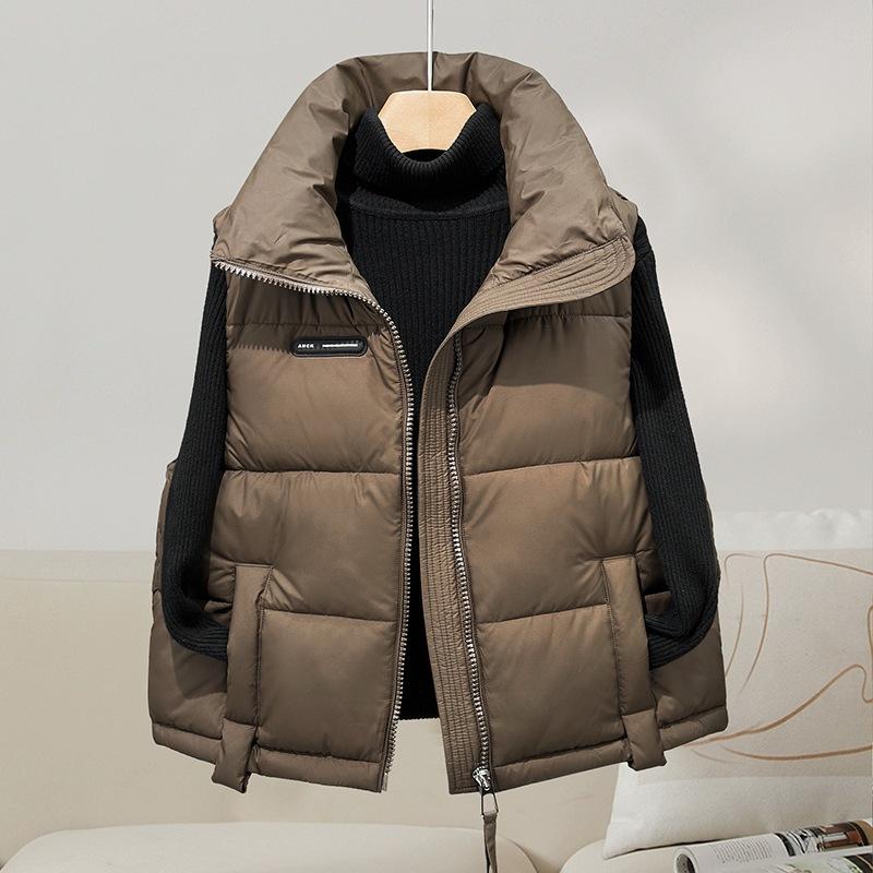 Down Cotton Vest Women's Short Autumn and Winter New Stand-up Collar Fashion Vest Vest Vest Vest Outer Wear