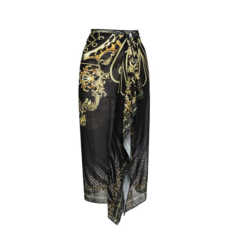 

Европейский и американский праздничный стиль женская пляжная юбка на завязках с дизайном квадратного шарфа One Size чёрный