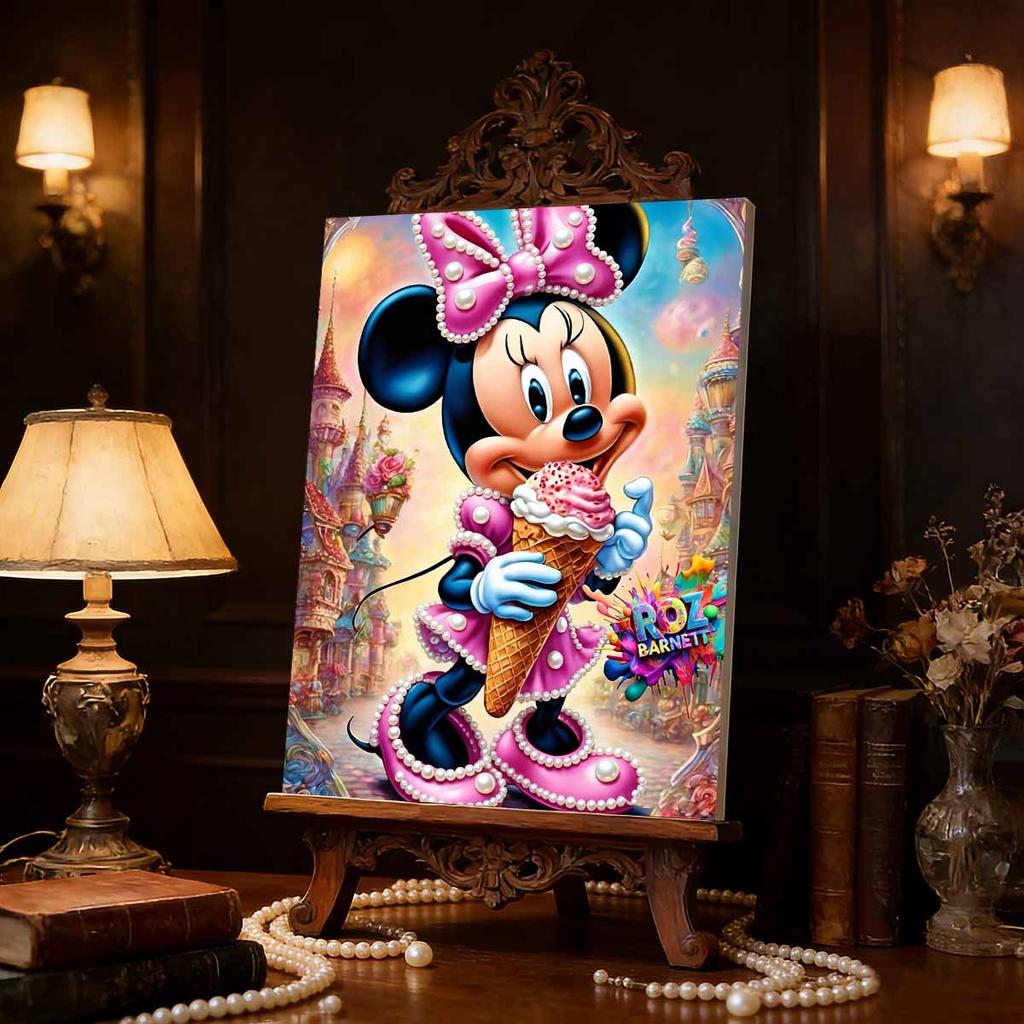 Disney Pearl Painting Minnie Ice Cream Fairy Tale Castle Creative 5D Pearl Embroidery Cross Stitch Kit Handmade DIY Home and Room Decor Gift