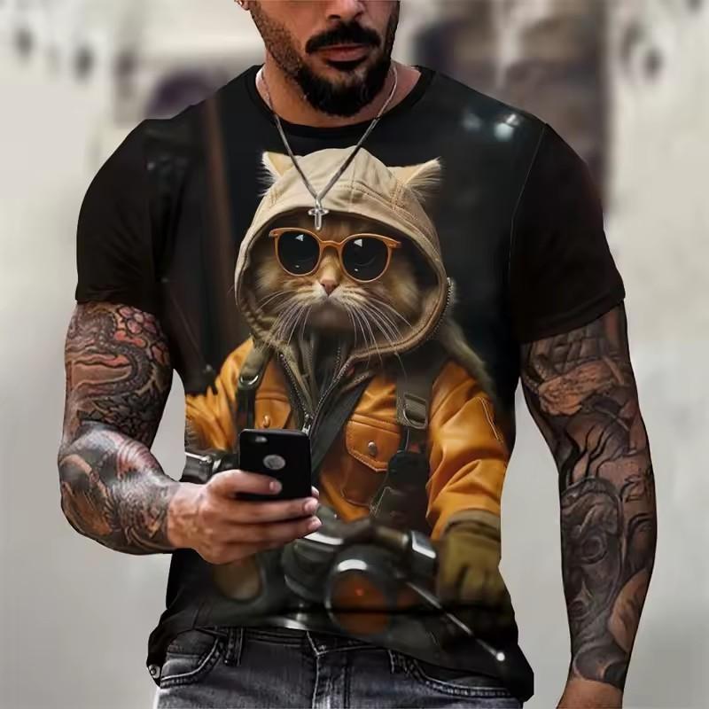 Trend Cat Graphics T Shirts Summer Fashion Short Sleeve 3D Animals Printed Mens T-shirts Hip Hop Rock Loose Harajuku Tees Tops