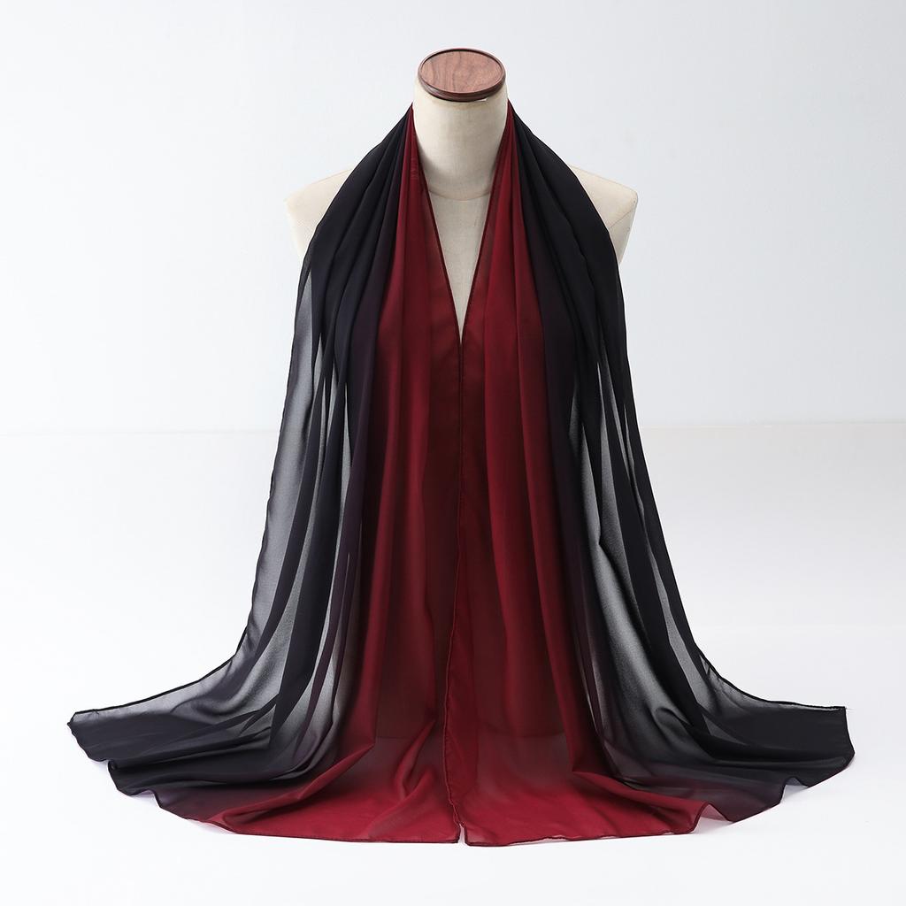 New Fashion Multi-Color Scarf Women With Gradient Chiffon Thin Versatile Headband Muslim Headscarf Ethnic Turban Shawl 175*75Cm
