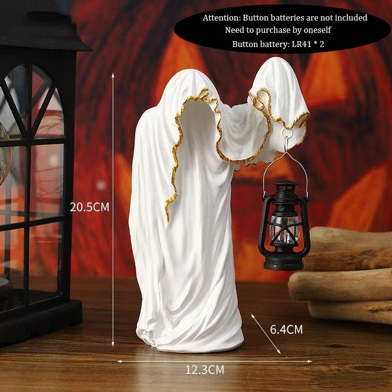 Ghost Wizard Lantern Figurines Dark Mysterious Home Decor Halloween Creative Props Scary Sculptures for Spooky Atmosphere