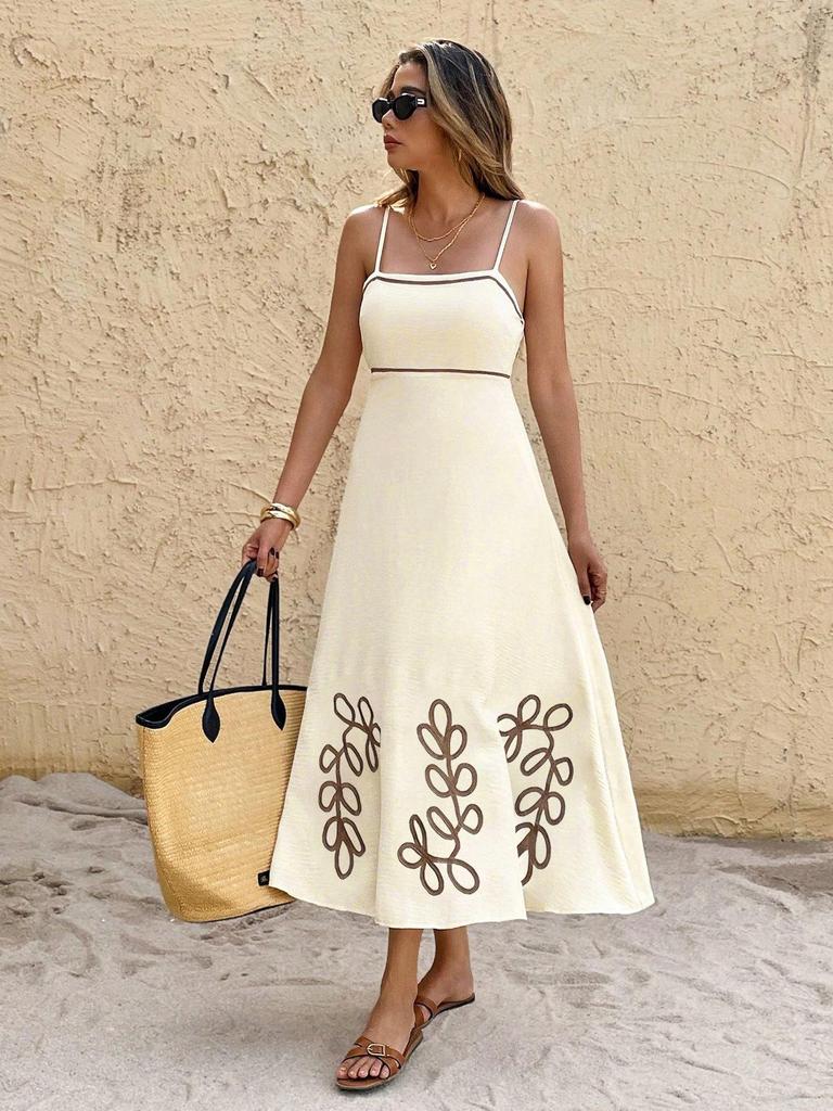 Women's Vintage Floral Spaghetti Strap Backless Dress - Casual Summer Wear