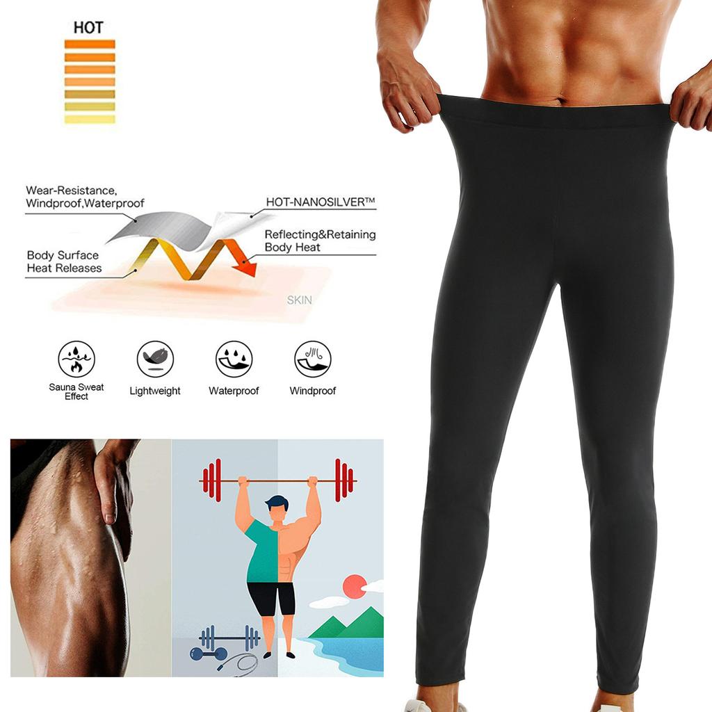Men Workout Leggings Sauna Sweat Pants Fitness Compression Tights Gym Slimming Pants Heat Trapping Sauna Suit Weight Loss Body Shaper Sport Trousers