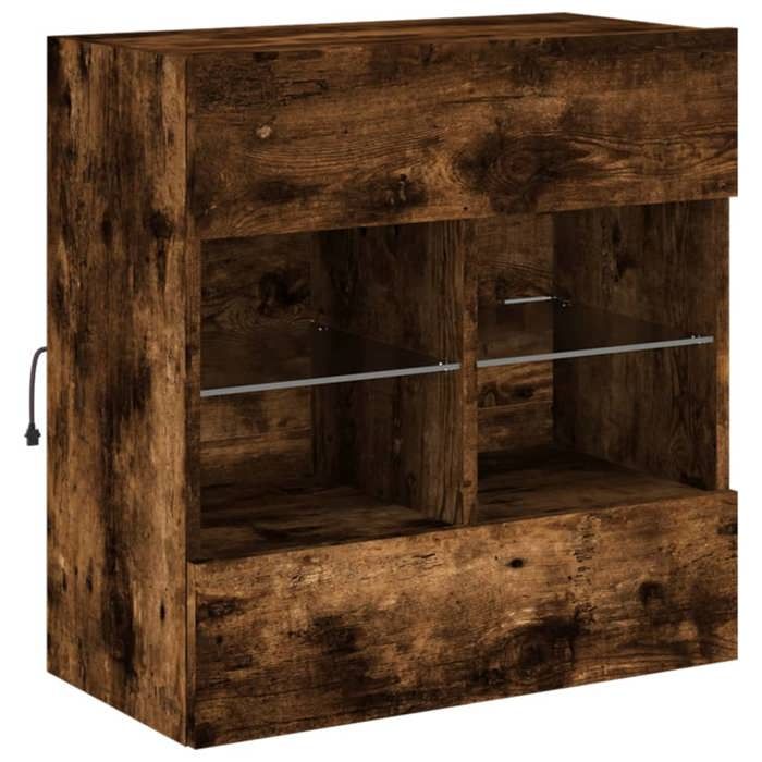 VidaXL TV Cabinet with LED Lights, Wall-Mounted TV Unit with Shelves, Hanging TV Stand for Living Room, Modern, Oak 837096
