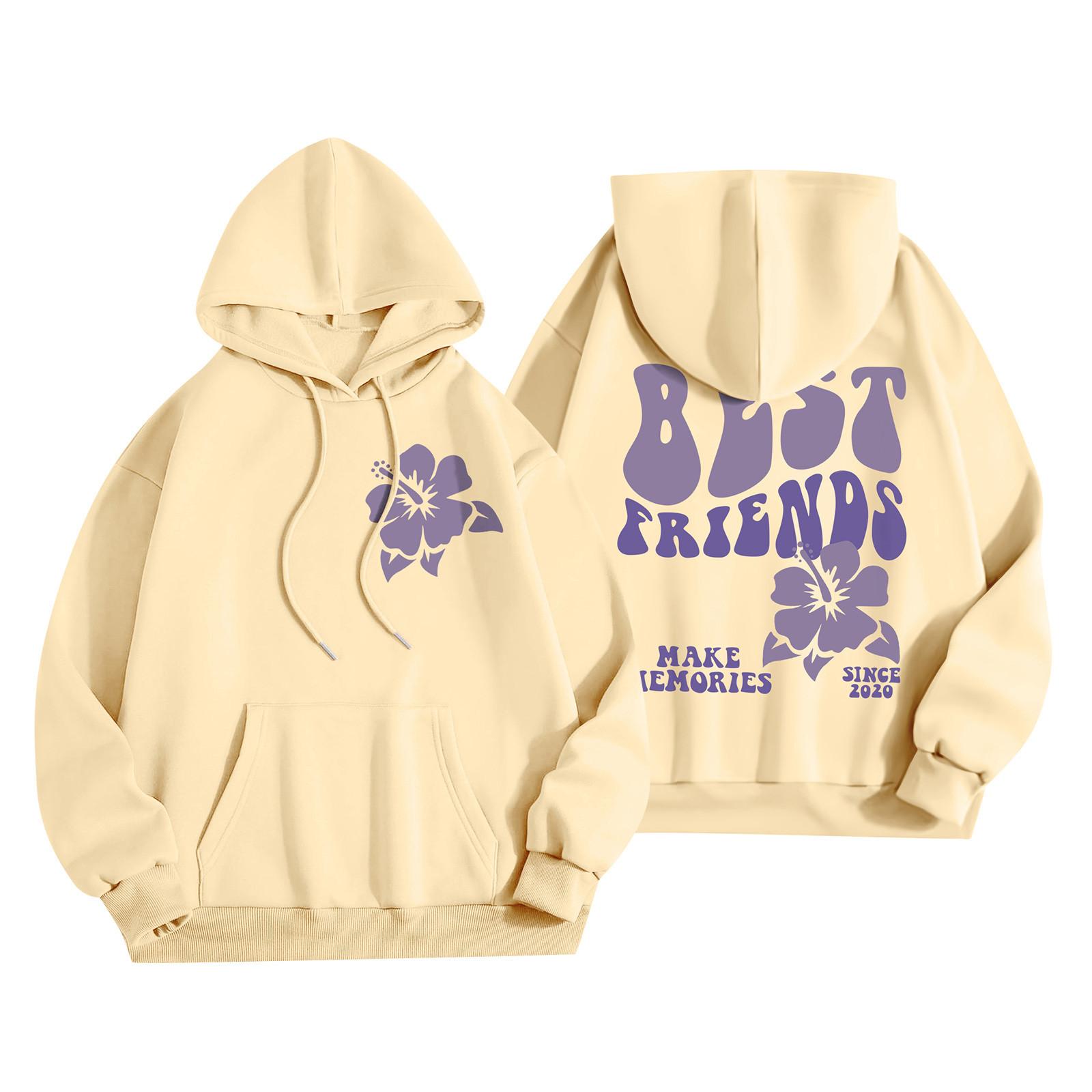 

Толстовки для девочек-подростков с длинным рукавом и принтом букв, повседневные графические толстовки с капюшоном, пуловер с завязками, симпатичная толстовка большого размера L бежевый