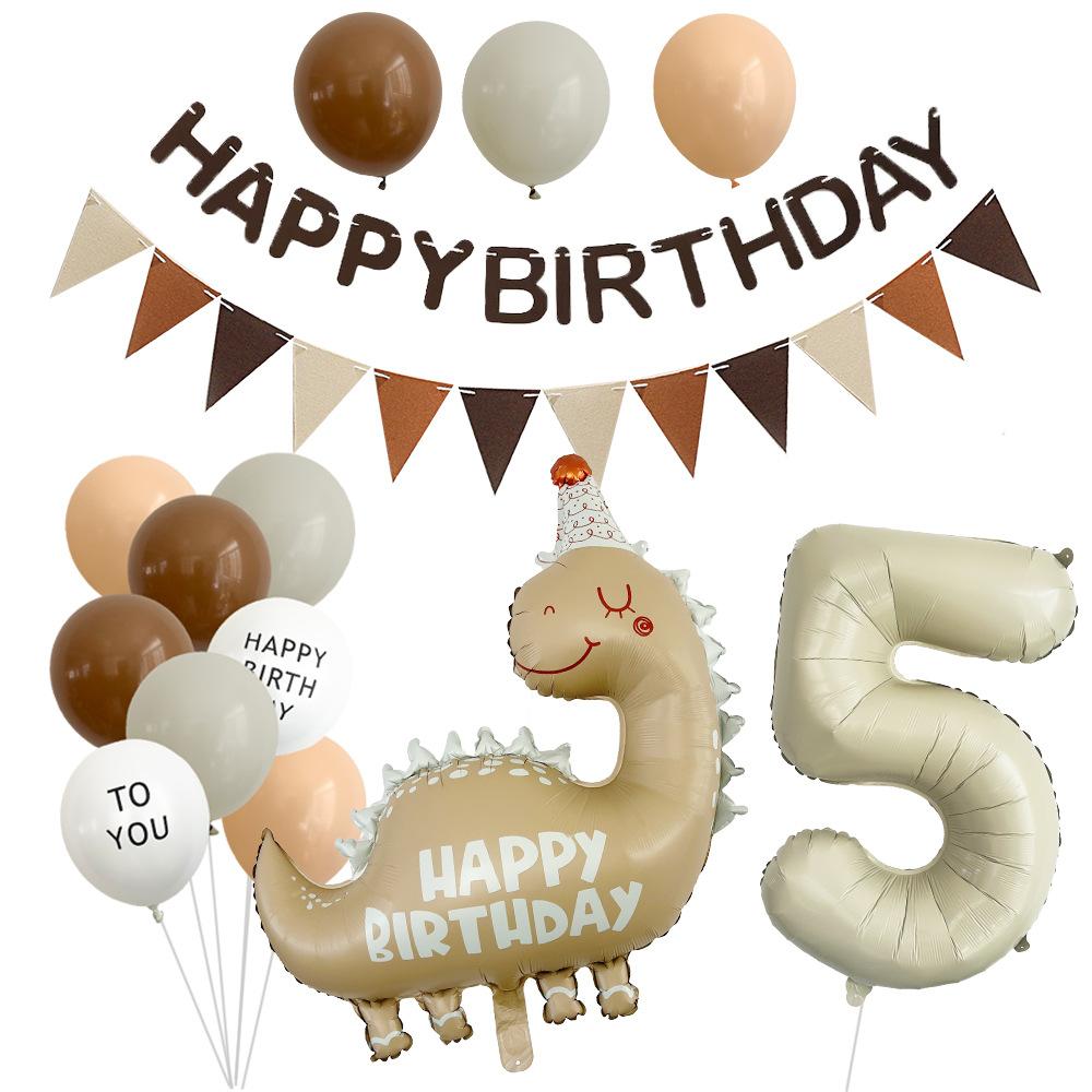 Vintage Dinosaur Grädde Digital Aluminiumfolie Ballongset Barnfödelsedagsballong Flagga Festscen Arrangemang