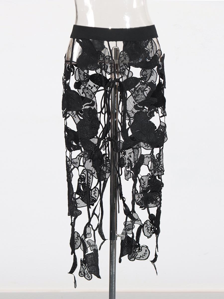 

Макси-юбка из французского кружева Весна 2026: Элегантный приталенный дизайн для стройности для женщин One Size чёрный