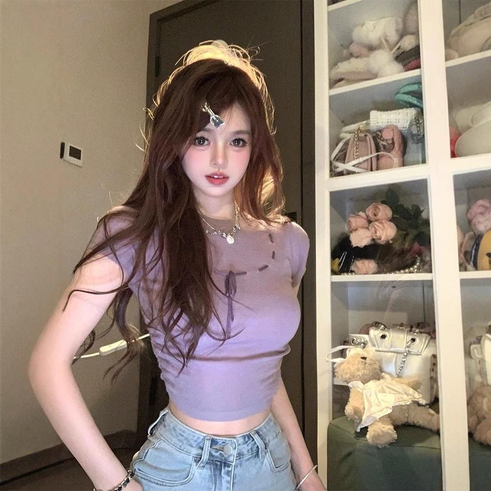 Pure Desire Sexy Sweet Wind Pink Short-sleeved T-shirt Slim Niche Fashion Slim Unique Spice Top Ins