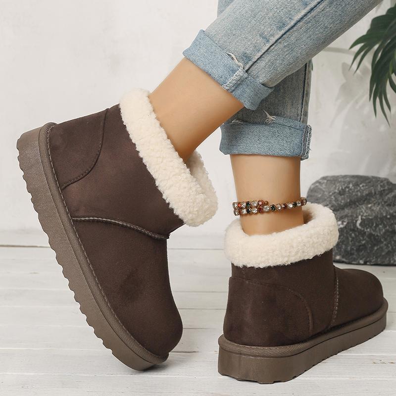 Fashion Faux Suede Flat Snow Boots for Women Plus Size Thick Sole Chunky Platform Ankle Boots Winter Warm Comfort Non Slip Cotton Boots