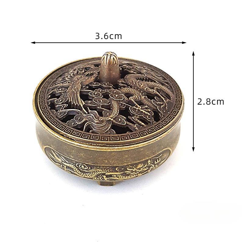 

1pc Portable Alloy Chinese Dragon Phoenix Tripod Incense Burner Tea Ceremony Home Decor Meditation Ornament (Without Incense)