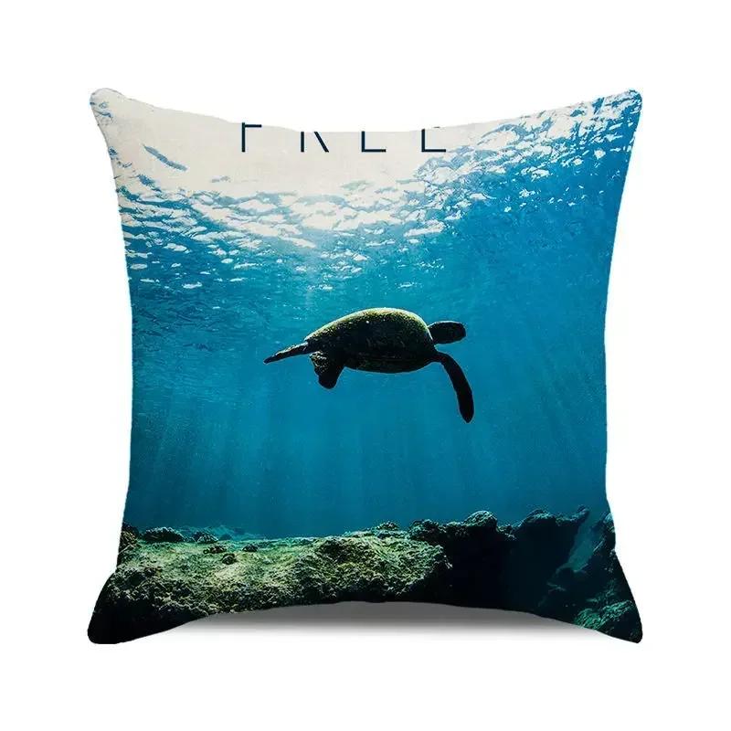 45x45 Cm Blue Ocean Style Square Cushion Cover Beach Coconut Grove Sunset Scenery Print Pillowcase Home Decor Pillow Cover