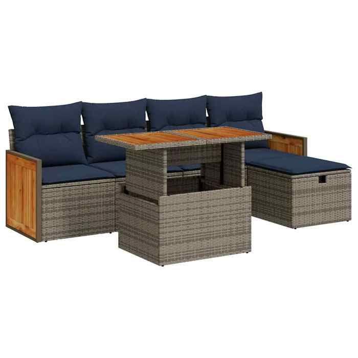 VidaXL Garden Furniture Set with Cushions 6 Pcs Grey Braided Resin Acacia 3328153
